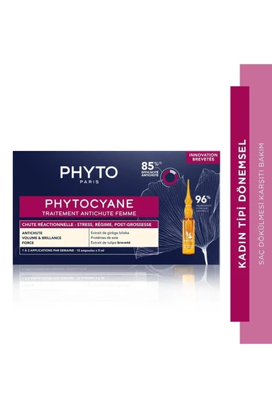 PHYTO Cyane Kadın Tipi Dönemsel Saç Dökülmesine Karşı Bakım Serumu 12x5 ml ürün görseli 1
