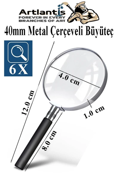 Metal Büyüteç 40 mm 1 Adet 6x Plastik Sap Çerçeveli 4 cm Büyüteç Merçek Okul Büro Ofis Krom Kaplama Büyüteç ürün görseli 1