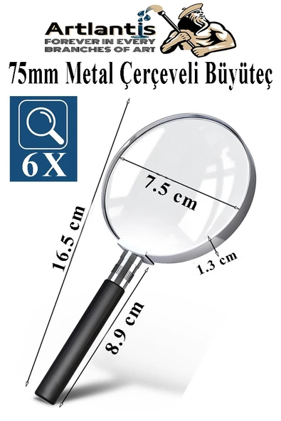 Metal Büyüteç 75 mm 1 Adet 6x Plastik Sap Çerçeveli 7.5 cm Büyüteç Merçek Okul Büro Ofis Krom Kaplama Büyüteç ürün görseli 1