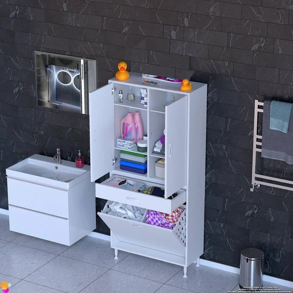 Modilayn YENİ AFRA 80x173x32,5 cm' lik 1 Çekmece, 2 Göz Sepet, 2 Kapak, 6 Raf Dar Alan Banyo Dolabı ürün görseli 1
