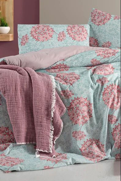 Lastikli Çarşaflı Tek Kişilik Nevresim Takımı Elegant Mint ürün görseli 1