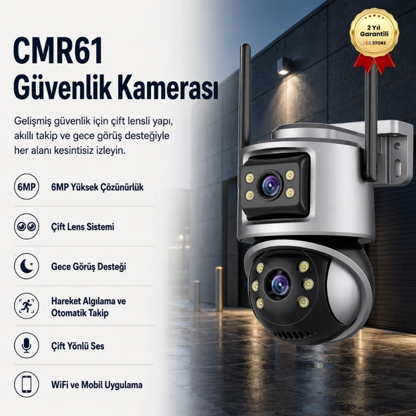 6MP Çift Lensli Mini PTZ WiFi Güvenlik Kamerası – Gece Görüşlü Hareket Takipli Akıllı Kamera ürün görseli 1