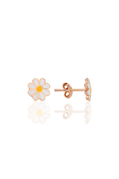 Gümüş rose mineli papatya çocuk küpesi SGTL12366ROSE ürün görseli 1