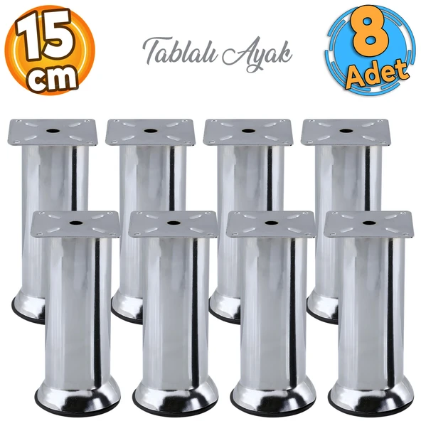 (8 ADET) Metal Krom 15 cm Baza Mobilya Koltuk Kanepe Yatak Çekyat Destek Yükseltme Ayağı Ayakları ürün görseli 1