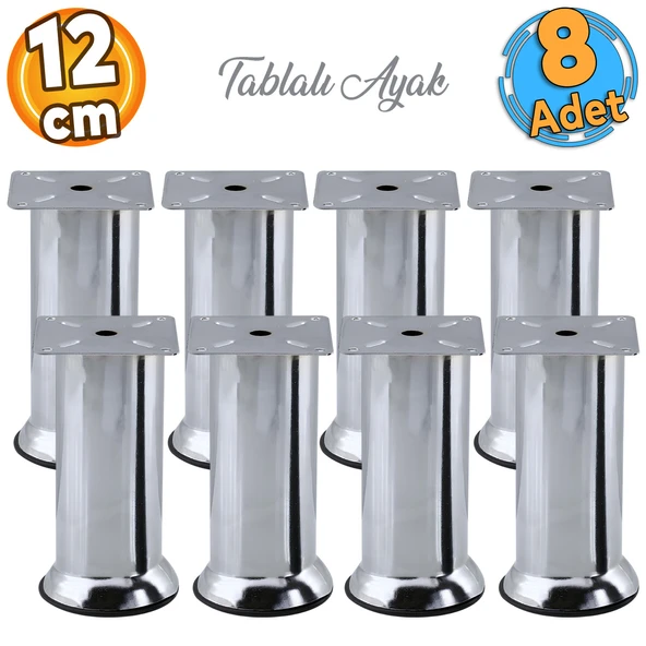(8 ADET) Metal Krom 12 cm Baza Mobilya Koltuk Kanepe Yatak Çekyat Destek Yükseltme Ayağı Ayakları ürün görseli 1
