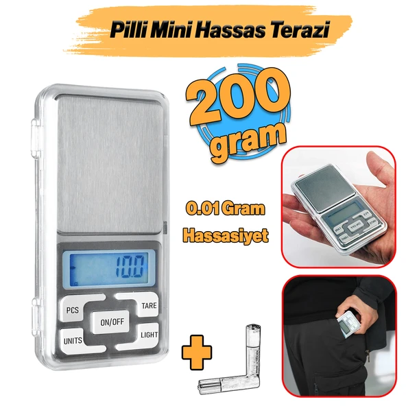 Mini Dijital Hassas Terazi LCD Ekran Pilli 0.01 gr Hassasiyet  200 gr Tartım Mutfak Tartısı Ölçüm ürün görseli 1