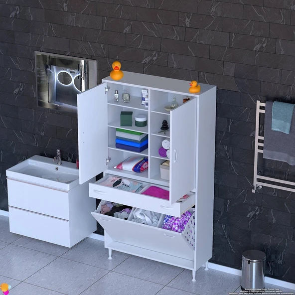 Modilayn YENİ AFRA 95x173x32,5 cm' lik 1 Çekmece, 3 Göz Sepet, 2 Kapak, 8 Raf Dar Alan Banyo Dolabı ürün görseli 1