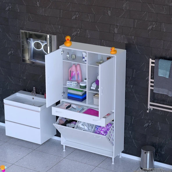 Modilayn YENİ AFRA 95x173x32,5 cm' lik 1 Çekmece, 3 Göz Sepet, 2 Kapak, 6 Raf Dar Alan Banyo Dolabı ürün görseli 1