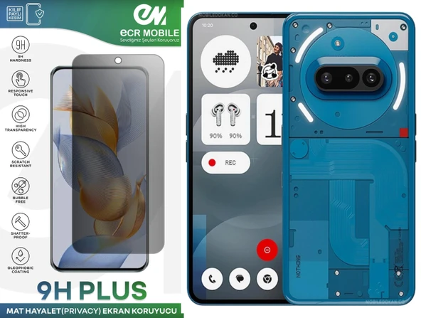 Nothin Phone 3A Ekran Koruyucu Tam Uyumlu 9H Esnek Nano Kırılmayan MAT HAYALET(Privacy) ürün görseli 1