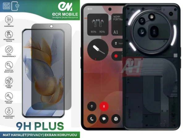 Nothing Phone 3A Pro Ekran Koruyucu Tam Uyumlu 9H Esnek Nano Kırılmayan MAT HAYALET(Privacy) ürün görseli 1
