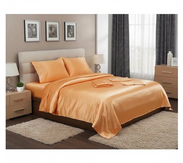 TAÇ SHINE MİCROPOLYESTER ÇİFT KİŞİLİK BASIC NEVRESİM TAKIMI-TURUNÇ - Resim 3