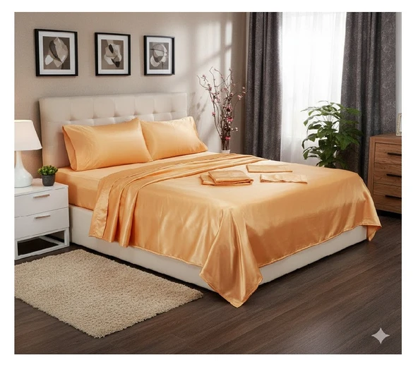 TAÇ SHINE MİCROPOLYESTER ÇİFT KİŞİLİK BASIC NEVRESİM TAKIMI-TURUNÇ - Resim 2