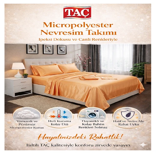 TAÇ SHINE MİCROPOLYESTER ÇİFT KİŞİLİK BASIC NEVRESİM TAKIMI-TURUNÇ ürün görseli 1