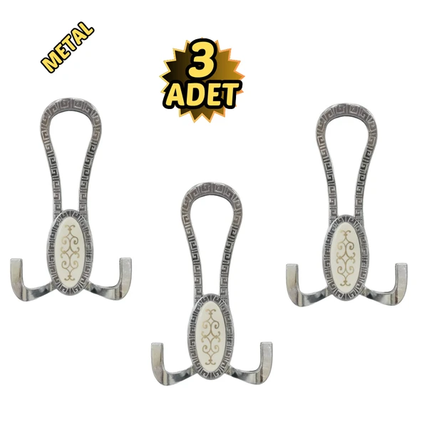 Krom Desenli Vestiyer Portmanto 3 Adet Askılık Metal ürün görseli 1