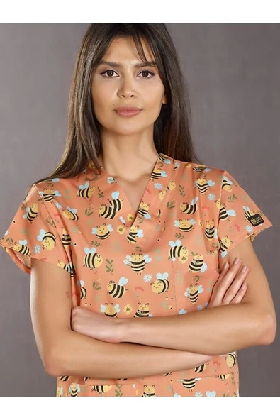 Tombik Arı Tek Üst Likralı Desenli Greys Forma (%100 Cotton Likra Kumaş) ürün görseli 1