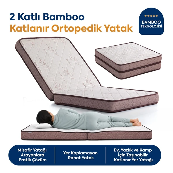 Homedius 2 Kat Katlanır Ortopedik Sünger Dinlenme Uzanma Yatağı  Beyaz 90x190 ürün görseli 1