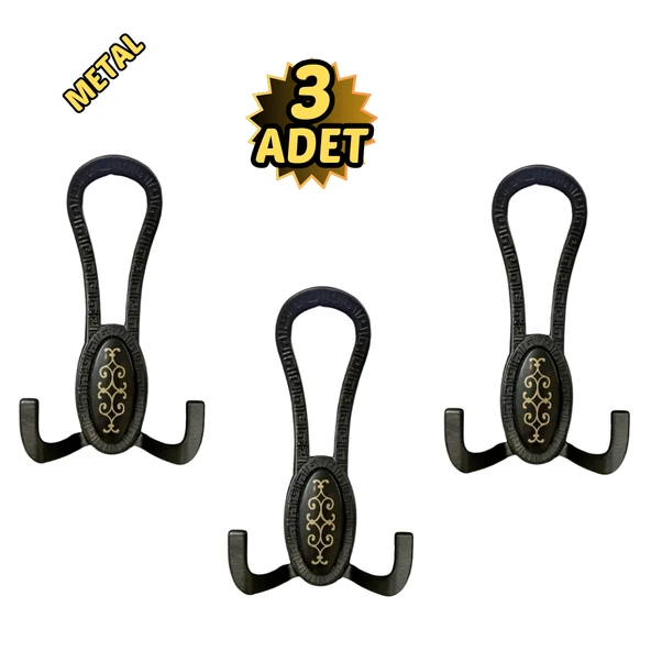 Siyah Desenli Vestiyer Portmanto 3 Adet Askılık Metal ürün görseli 1