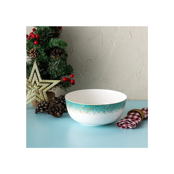 İSTANBUL PORSELEN STARLİGHT FİNE BONE NEW YEAR YILBAŞI SALATA KASESİ 21 CM ürün görseli 1