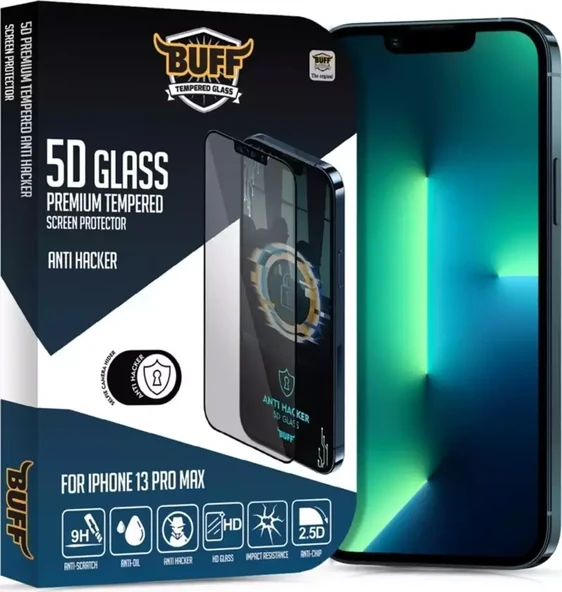 Buff Labs Buff Iphone 13 Pro Max Uyumlu 5D Glass Anti Hacker Ekran Koruyucu ürün görseli 1