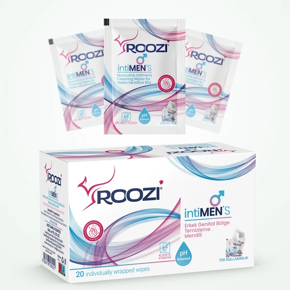 ROOZI intiMENS Erkekler Için Özel Bölge Temizlik Mendilleri 20li Ayrı Paketlenmiş Mendil ürün görseli 1