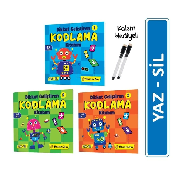 3-6 Yaş Dikkat Geliştiren Kodlama Kitabım Seti (YAZ-SİL) ürün görseli 1