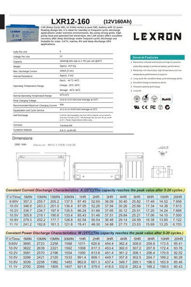 Lexron 160A - 12Vjel Akü - Resim 2