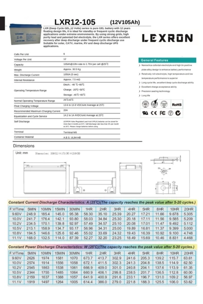 Lexron 105A - 12V Jel Akü - Resim 2