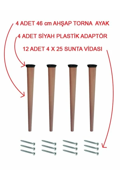 Fahrettin Küçük 4'lü 46 Cm Doğal Ahşap Ayak Konik Çocuk Masa-Sandalye-Tabure- Sehpa Ayağı ürün görseli 1