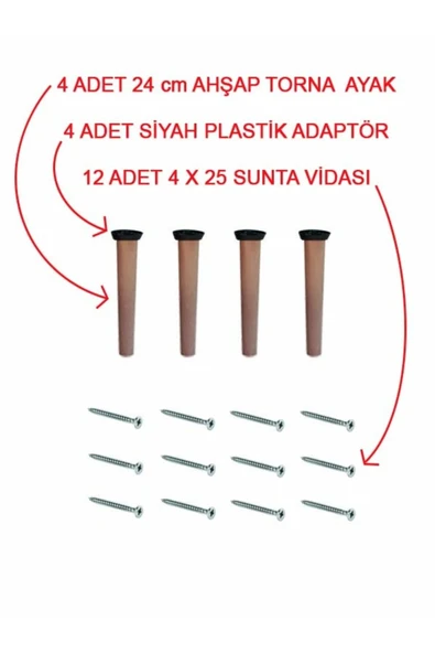 Fahrettin Küçük 4'lü 24 Cm Doğal Ahşap Ayak Konik Çocuk Masa-Sandalye-Tabure- Sehpa Ayağı ürün görseli 1