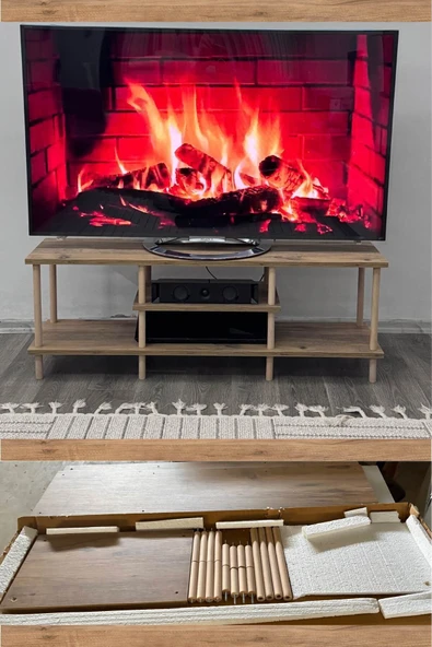 Fahrettin Küçük MILA Çam Ahşap Raflı Televizyon Sehpası, Tv Ünitesi, Tv Sehpası 120x30 Cm Şık Ve Ergonomik ürün görseli 1