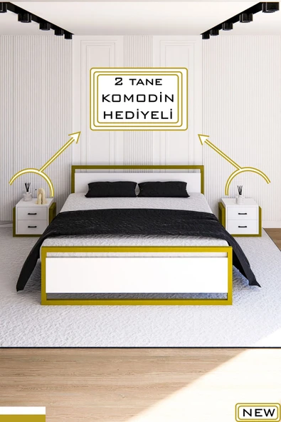 Fahrettin Küçük VİOLA Çift Kişilik Ortopedik Tam Destekli Metal Karyola, Çift Kişilik Ferforje Karyola, 160x200 Cm ürün görseli 1