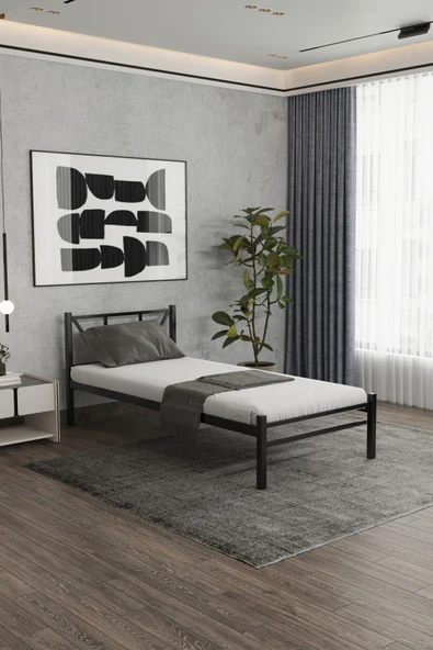 Fahrettin Küçük Metal Karyola, Tek Kişilik Ferforje Karyola, 90x200 Cm Genç Odası Yatak, Modüler Yatak ürün görseli 1