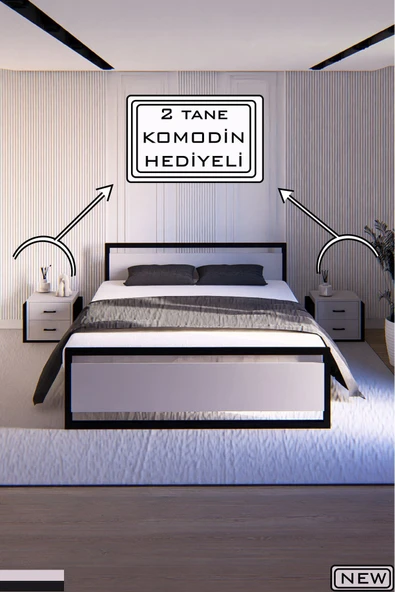 Fahrettin Küçük VİOLA Çift Kişilik Ortopedik Tam Destekli Metal Karyola, Çift Kişilik Ferforje Karyola, 160x200 Cm ürün görseli 1