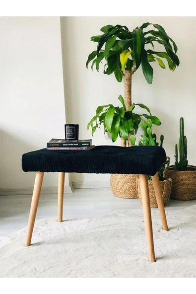 Fahrettin Küçük Gürgen Retro Ahşap Ayaklı Handmade Siyah Pofidik Puf Bench Koltuk Sandalye ürün görseli 1