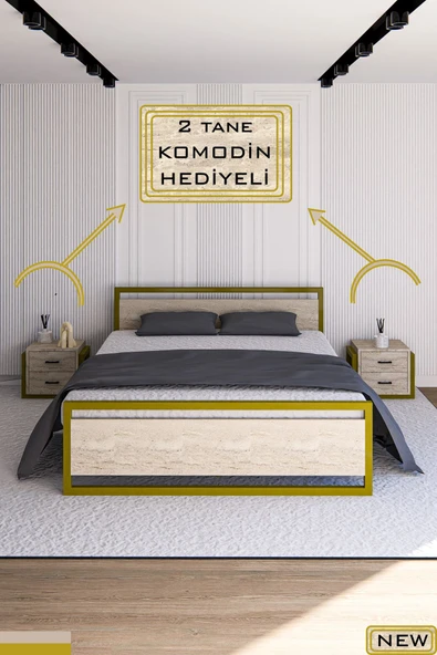 Fahrettin Küçük VİOLA Çift Kişilik Ortopedik Tam Destekli Metal Karyola, Çift Kişilik Ferforje Karyola, 160x200 Cm ürün görseli 1
