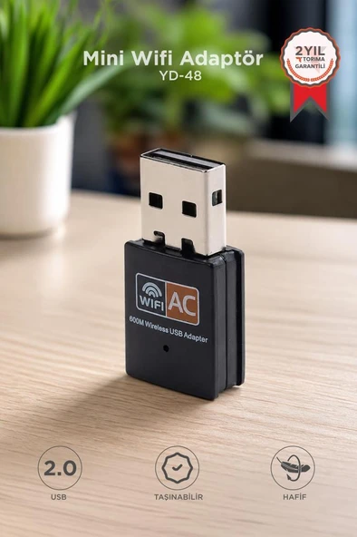 Mini Wifi Adaptör USB 2.0 600 Mbps Kablosuz Alıcı YD48 Siyah ürün görseli 1
