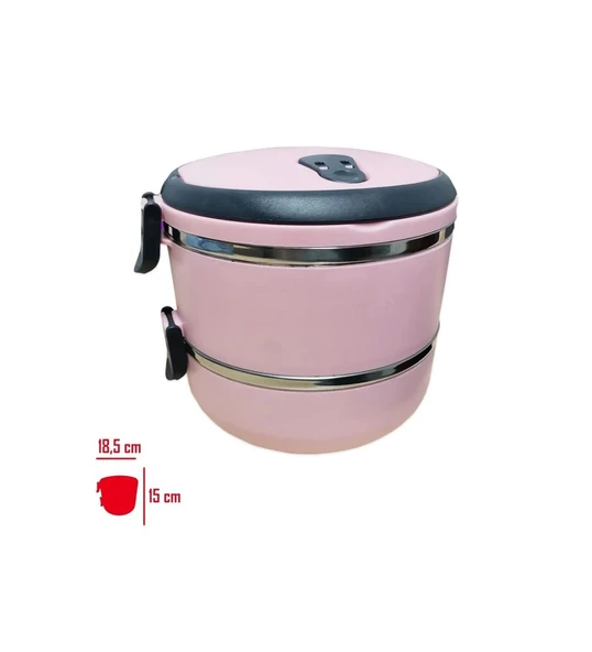 2 Katlı Vakumlu Pembe Yemek Kabı Taşıma 2li Saklama Kabı Diyet Termos ürün görseli 1