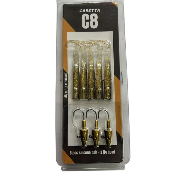 Caretta C8 8cm 5.5gr 5+3 Silikon Yem  Gold ürün görseli 1