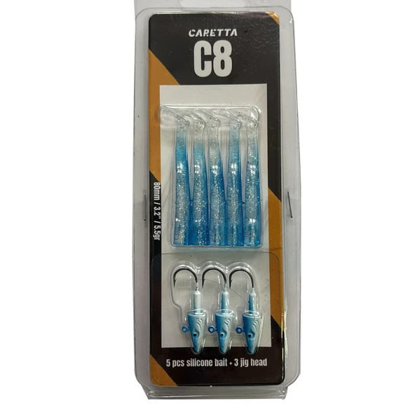 Caretta C8 8cm 5.5gr 5+3 Silikon Yem  Silver Blue ürün görseli 1