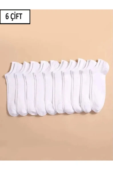 6'lı Beyaz Unisex Sneakers Bilek Altı 6 Çift Çorap ürün görseli 1