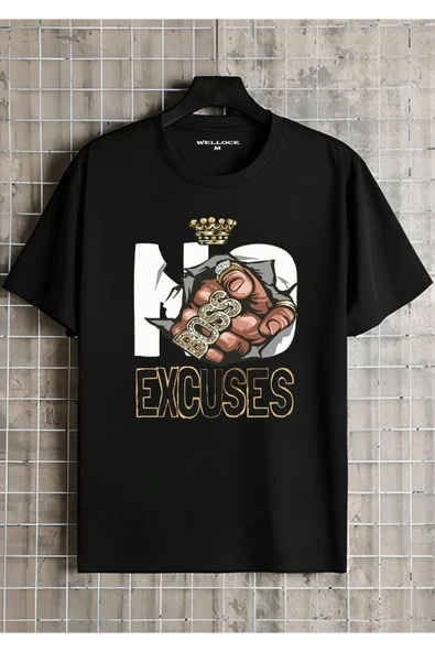 Excuses-1058 Baskılı Oversize Penye T-shirt ürün görseli 1