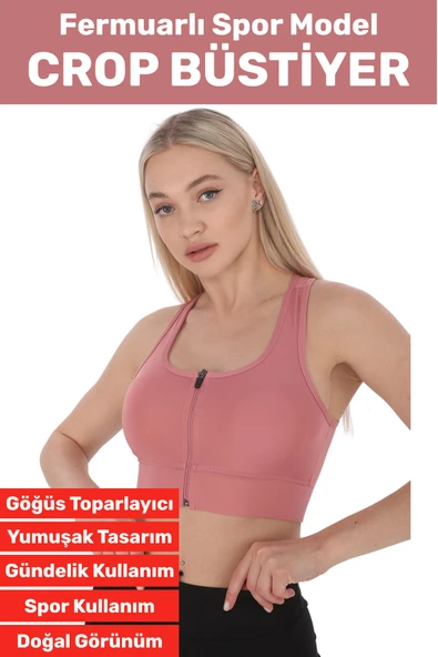 Özel Üretim Göğüs Toparlayıcı Sarkma Önleyen Spor Gündelik Kullanım Fermuarlı Şık Crop Büstiyer ürün görseli 1