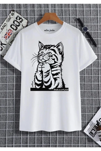 Kedi Baskılı Oversize Penye T-shirt ürün görseli 1