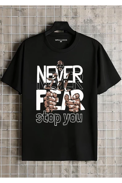 NEVER FEAR-1056 Baskılı Oversize Penye T-shirt ürün görseli 1