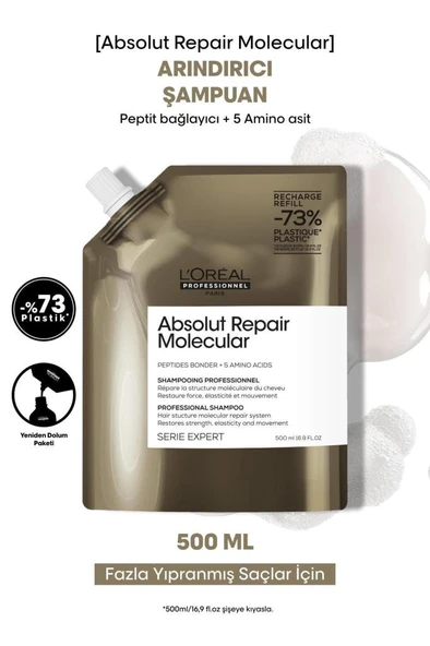 Loreal Professionnel Absolut Repair Molecular Tüm Yıpranmış Saçlar İçin Arındırıcı Refill Şampuan 500ml ürün görseli 1