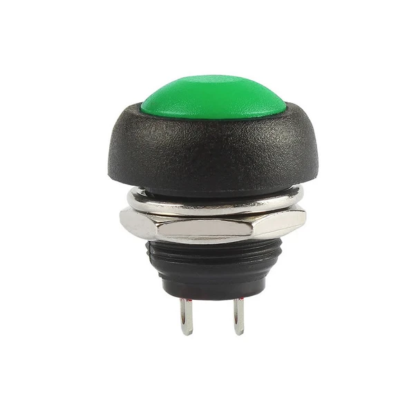 12mm PBS-33B 2 Pin Push Buton Yeşil  ON OFF 1A 250V Mini Yuvarlak Su Geçirmez Anahtar Momentary Switch ürün görseli 1