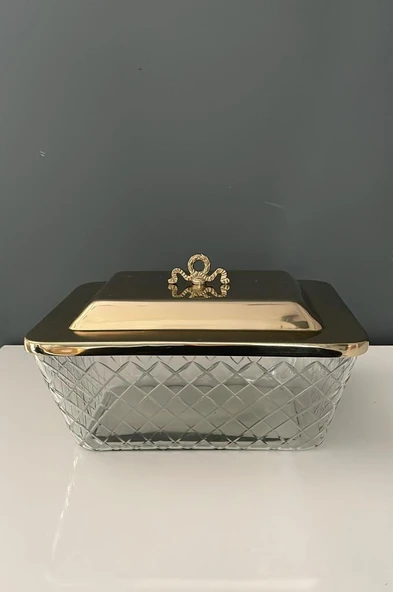 LAMEDOREDİKDÖRTGEN KAPAKLI SAKLAMA KABI GOLD 25,5X20X14 CM ürün görseli 1