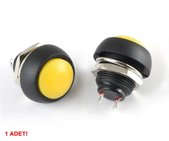 12mm PBS-33B 2 Pin Push Buton Sarı  ON OFF 1A 250V Mini Yuvarlak Su Geçirmez Anahtar Momentary Switch - Resim 3