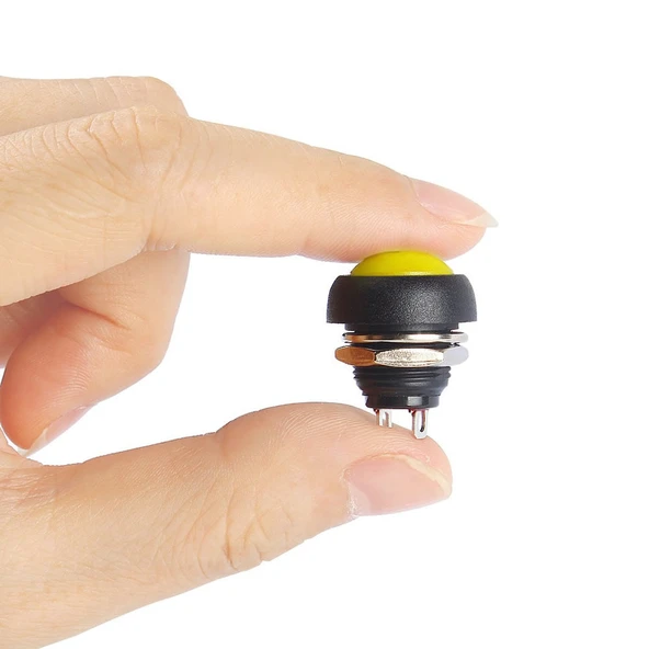 12mm PBS-33B 2 Pin Push Buton Sarı  ON OFF 1A 250V Mini Yuvarlak Su Geçirmez Anahtar Momentary Switch - Resim 2