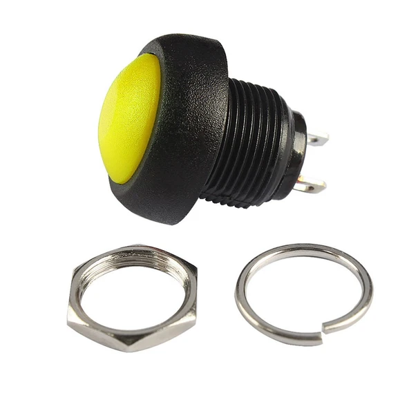 12mm PBS-33B 2 Pin Push Buton Sarı  ON OFF 1A 250V Mini Yuvarlak Su Geçirmez Anahtar Momentary Switch - Resim 6